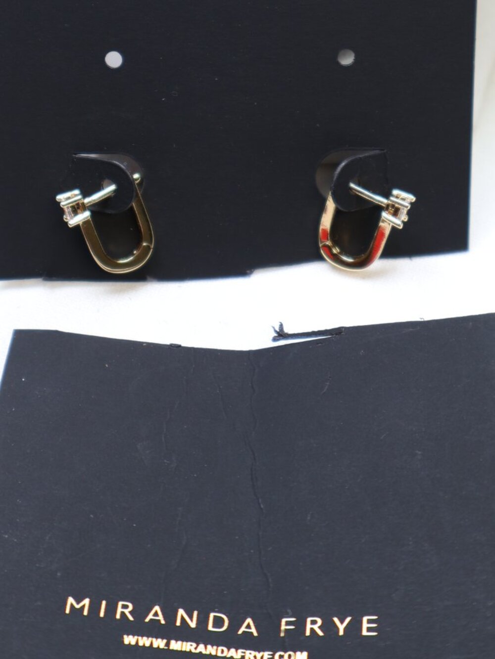 Miranda Frye Gold Tone Cubic Zirconia Valentina Huggie Earrings $98 New